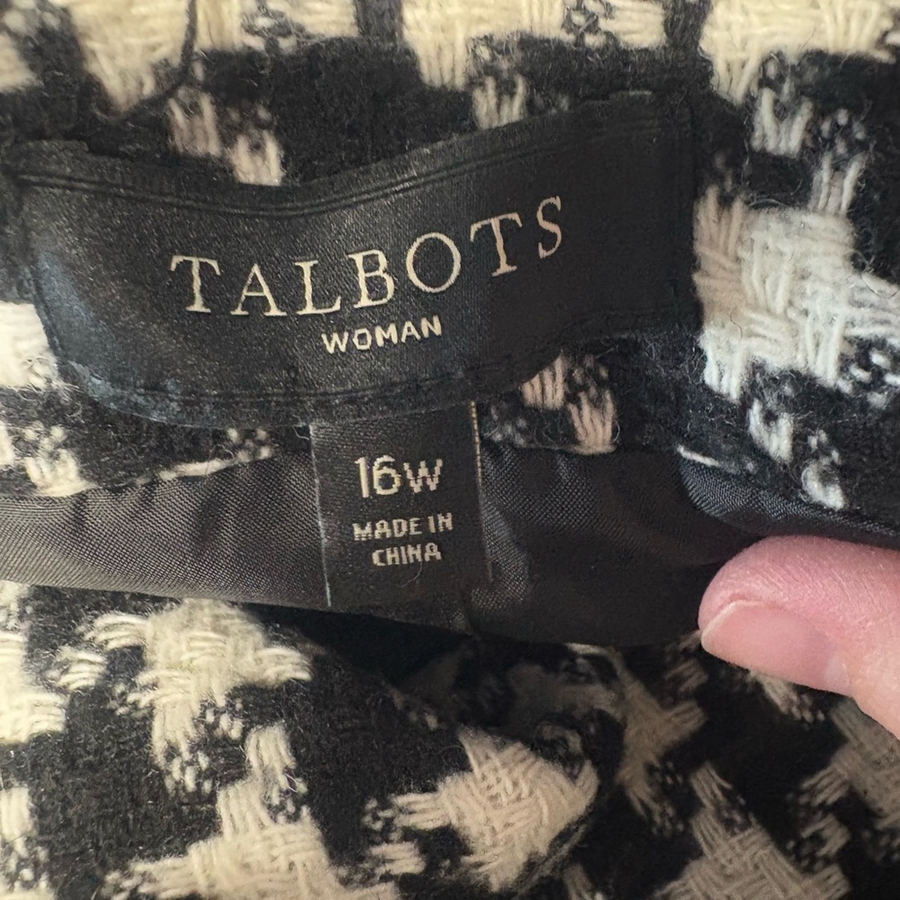 Talbots houndstooth plaid wool jacket women’s size 16W black white elegant coat - Picture 4 of 5